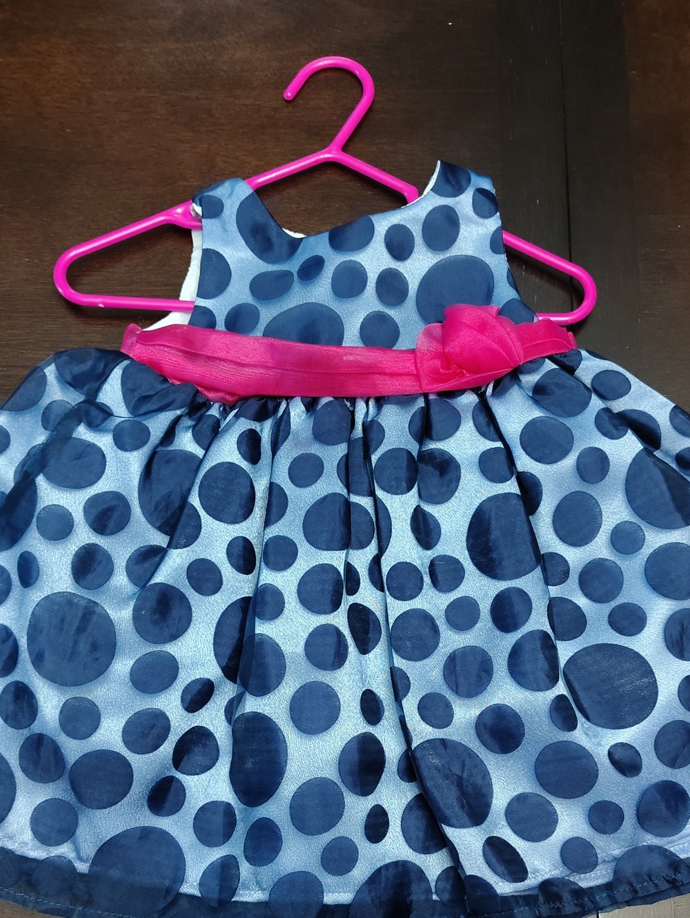 Cherokee Navy Dot Dress with Bright Pink Sash 6 Month